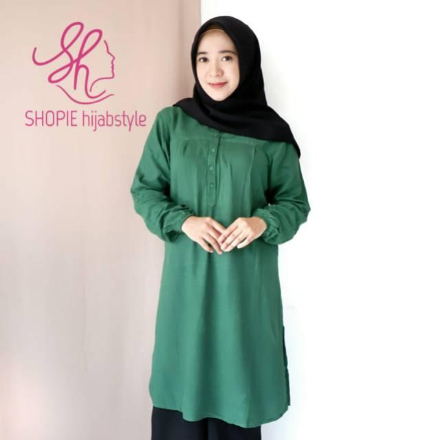 KAHFI Tunik Polos - ijo Botol - Dark Green - Tunik Rayon - Fathin Basi