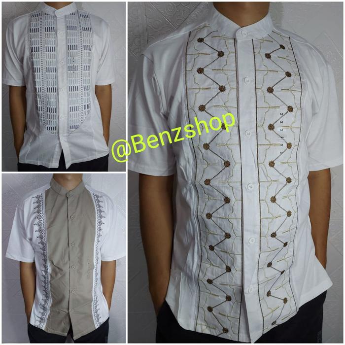 KAHFI S M L XL-Baju Koko LENGAN PENDEK T ZONE BAJU MUSLIM BORDIR PUTIH