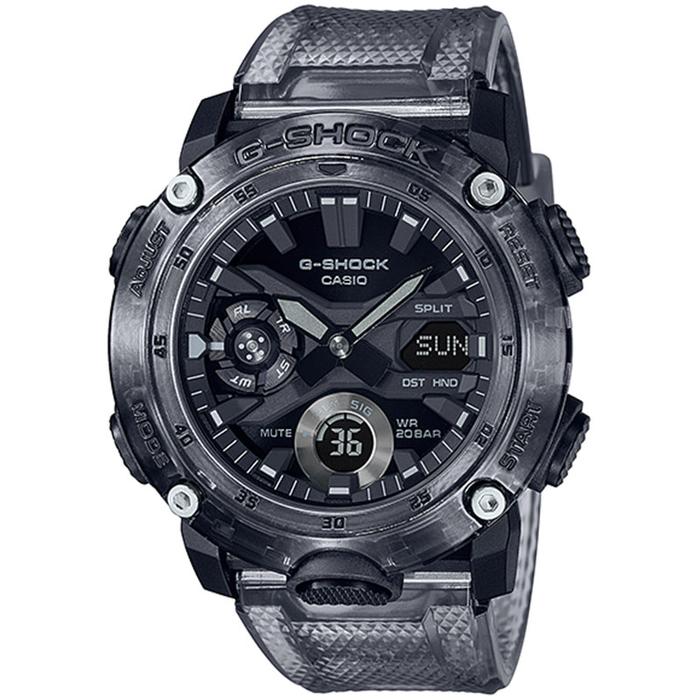 JAM TANGAN PRIA CASIO G-SHOCK ORIGINAL BLACK-WHITE SKELETON ANALOG DIGITAL HITAM RESIN GA-2000SKE-8A