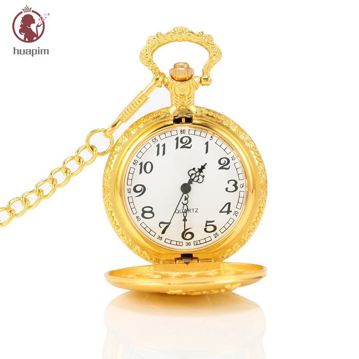 Jam Saku / Kalung Mekanik Motif Rusa / Binatang Warna Emas Untuk