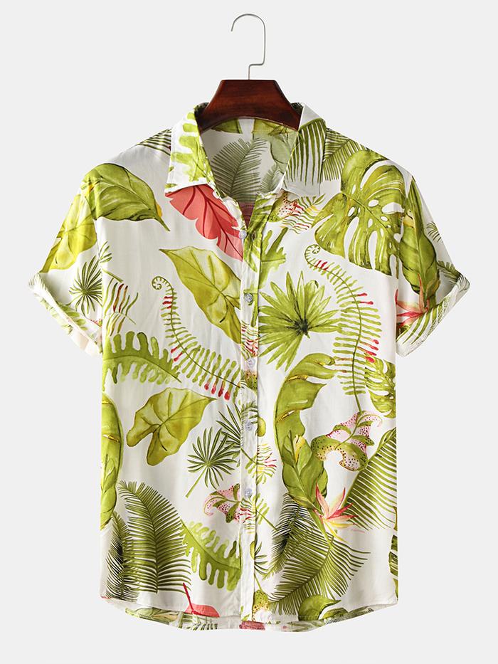 ANG Jay Chou Mojito Same Style Cotton Tropical Leaves Print