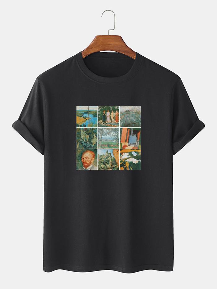 ANG Mens 100% Cotton World Masterpiece Print Crew Neck Short