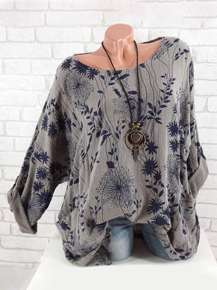 ANG Women Round Neck Leaf Print Loose
