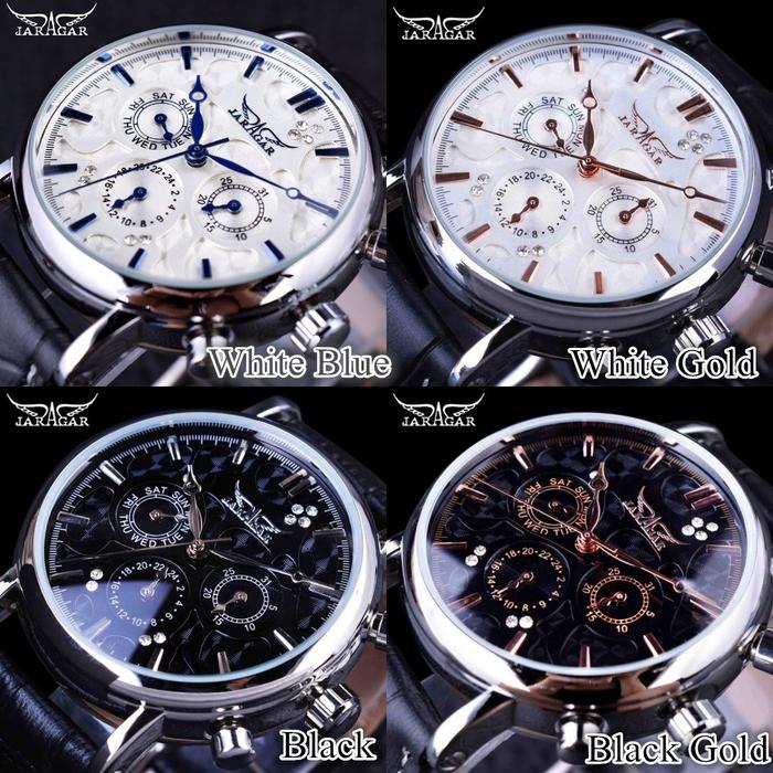 JARAGAR Otomatis Kalendar Mekanik Men Watch Steel Jam Tangan Pria