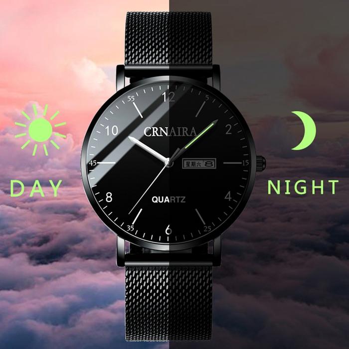 Crnaira Rantai Pasir Kalendar Hari Tanggal Jam Tangan Pria Men