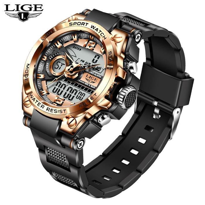 LIGE Original Men Watch Dual Display LED Digital Watch Olahraga