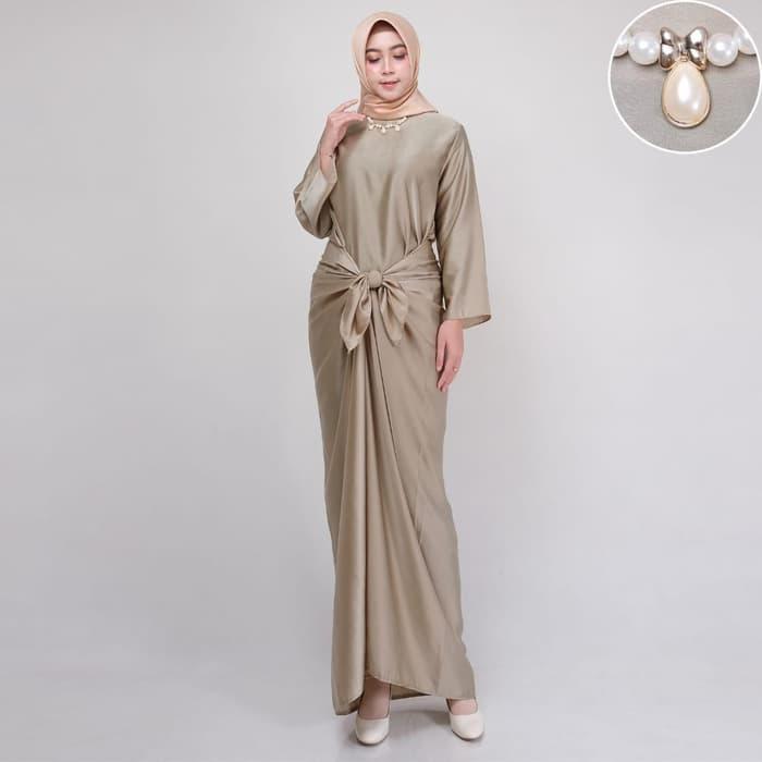Simple Gamis/ Kaftan Ikat Polos Qorina Army/ Dress Fashion Muslim