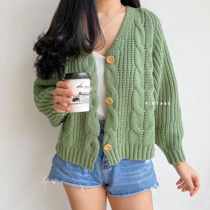 OUTER RAJUT CABLE 3GET SUPER PREMIUM CARDIGAN RAJUT TEBAL CARDIGAN WAN
