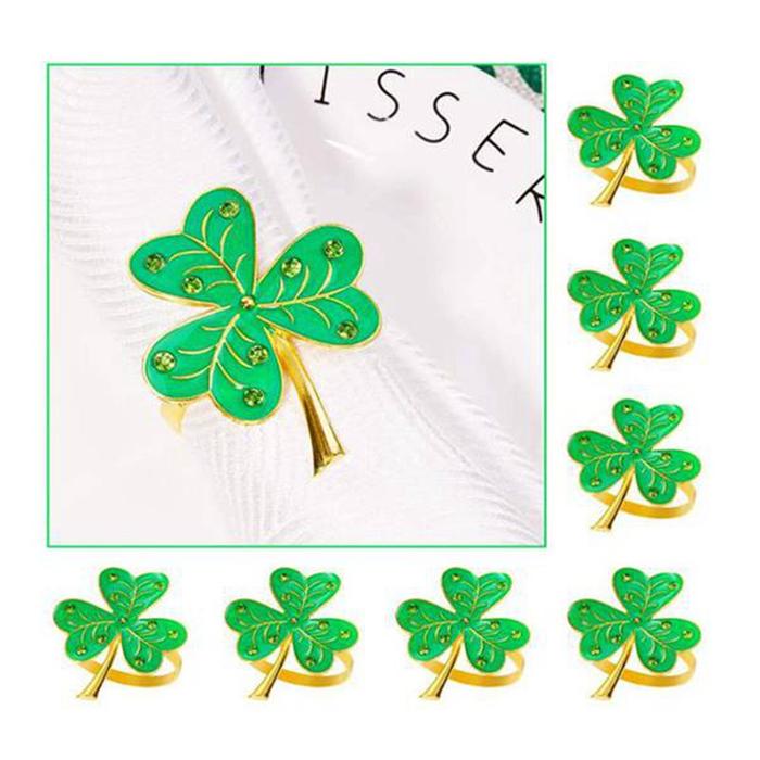 10 Pcs Cincin Emas Desain Daun Clover Hijau Aksen Berlian Za