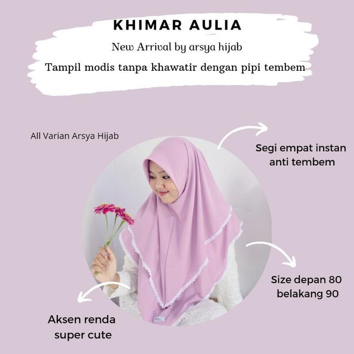Arsya Hijab Khimar Aulia Segiempat Instan Renda 2 Layer Tumpuk New Arriva Bahan Diamond Crepe Premiu