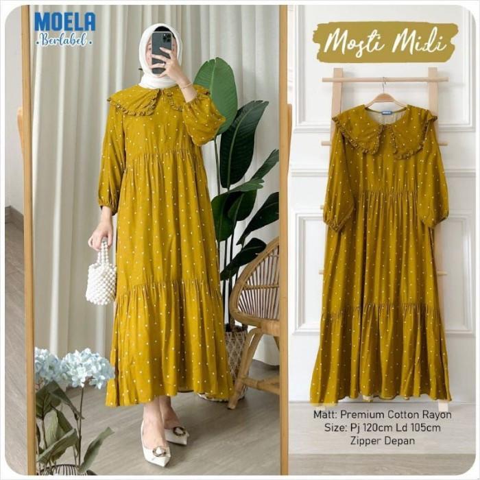 Manda Midi Dress 2022 Dres Gamis Rayon Motif Abtrak Bunga Kotak Ld 106