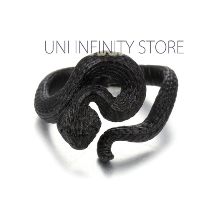 Jwri0104 Cincin Lilit Ular Derik Hitam Punk Cowo Cewe Unisex Simple Bl