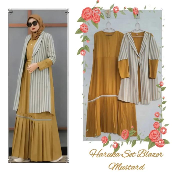 JI806 Haruka Set Blazer Gamis Wanita Muslimah Kekinian Set Inner Dan B
