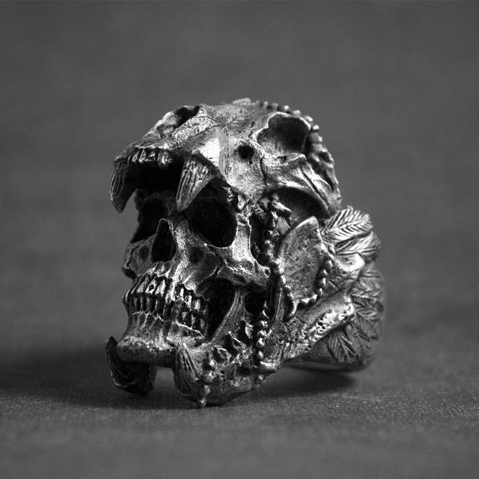 Cincin Tengkorak Helm Taring Jaguar Kepala Unik Keren Indian Warrior H