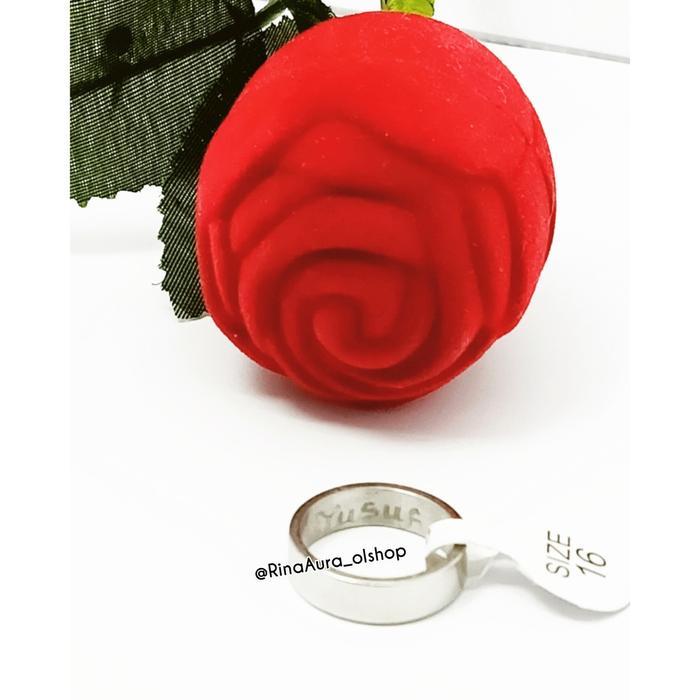 Cincin Nama Couple Ukir Dalam luar Bahan Monel Anti Karat Hitam Tangan