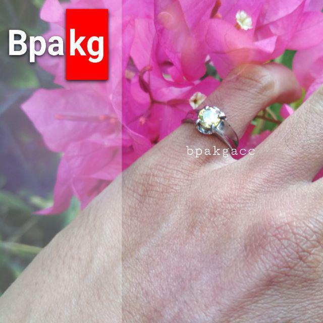 Cincin Diamond L Monel Besi Putih Asli Anti Karat Silver Cewek Cowok S