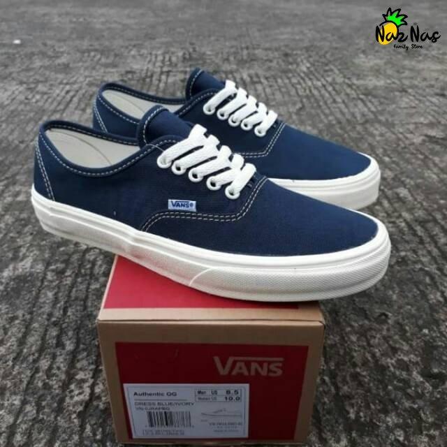 Sepatu Sneakers Vans Authentic Navy Biru Dongker Putih Original Grade