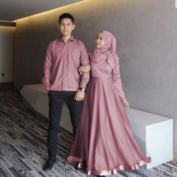 Couple Agoda / Bahan Brukat Furing / Gamis Dan Kemeja / Harga Sepasang