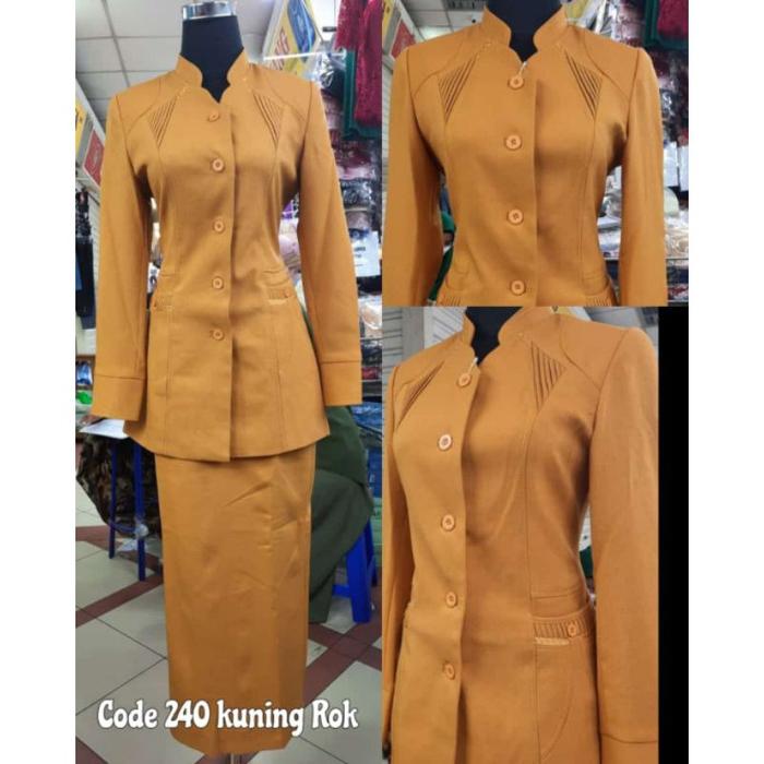 SET BAJU KERJA BLAZER SERAGAM KANTOR WANITA MUSLIMAH KUNING KUNYIT