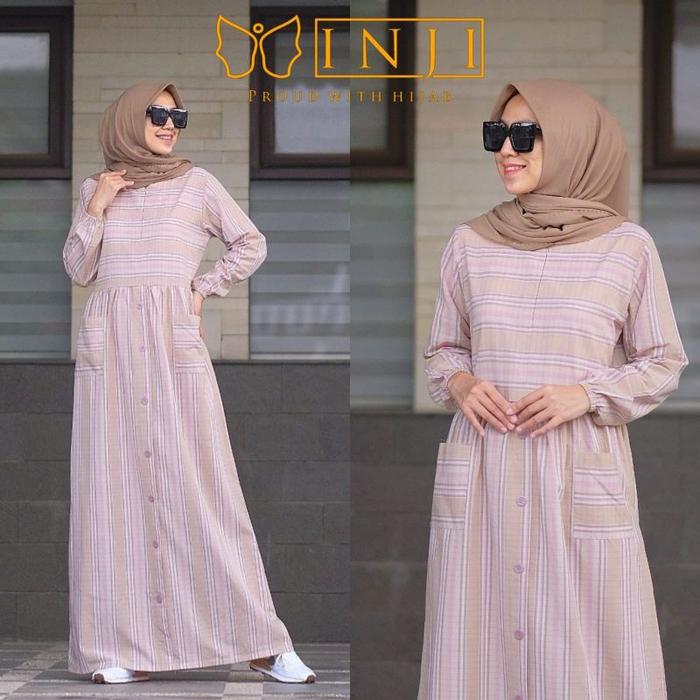 INJI LESTY DRESS CREAM, ORANGE, PINK, DENIM, MAUVE MAROON, GARIS PINK