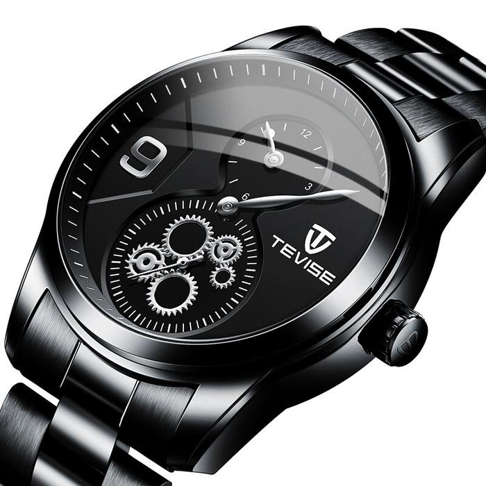 SHKyo warna. Hitam TEVISE T873 Chronograph Pria Baja Penuh Jam T