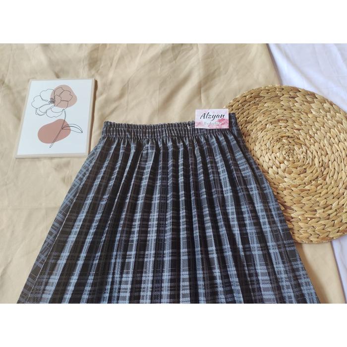 Rok Plisket Tartan Kotak Premium Panjang Semi Wol Korean Style