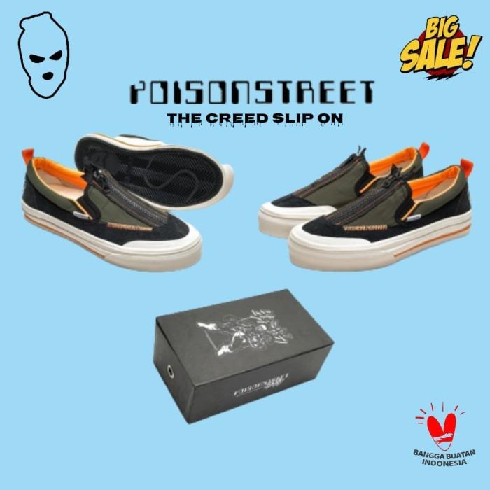 POISON STREET SLIP ON " THE CREED " - Hijau/Orange, 42