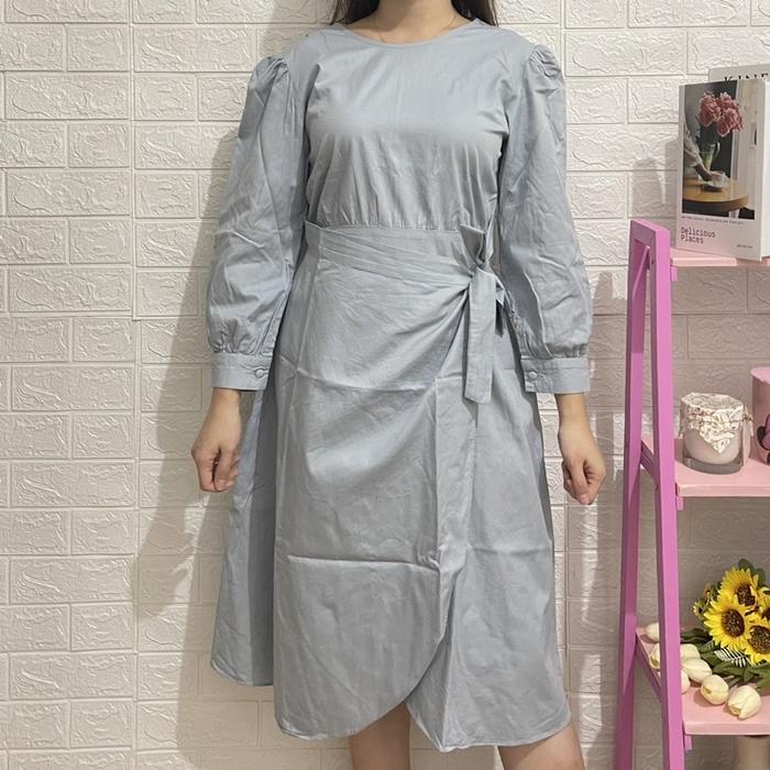 Its Ninette Baby Blue Wrap Midi Long Sleeve Dress Wanita Preloved