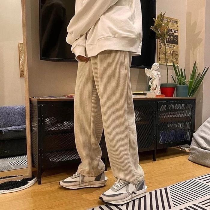 CELANA CORDUROY PANTS PRIA VINTAGE THRIFT KULOT OVERSIZE CREAM STANDAR