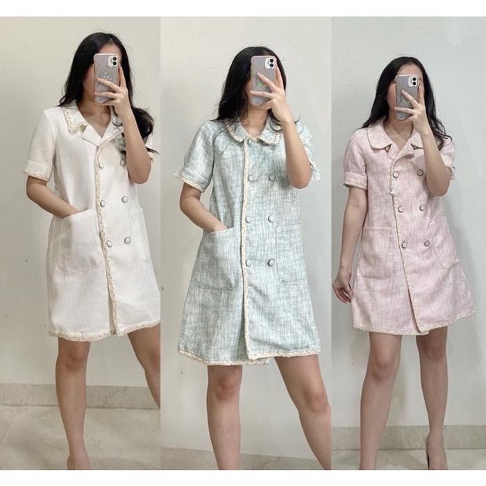Zoom In Boutique Coco Tweed Jennie Blackpink Dress Button Preloved