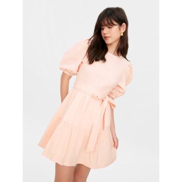 Pomelo Babydoll Pink Midi Dress Balloon Sleeve Belted Dress Preloved