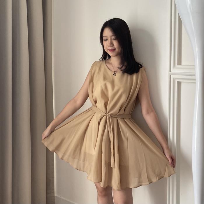 Beige Nude Cream Dress Furing Mini Tied Dress Vintage Preloved Thrift