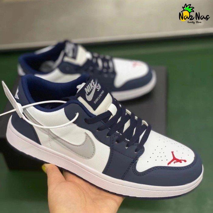 Sneakers NlKE AlR JORDAN 1 Low Navy Silver Sepatu Pria Wanita Import