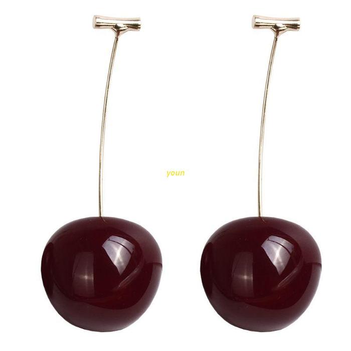 youn Sweet Wine Red Resin Fruit Studs Fresh Red Cherry Harvest Stud