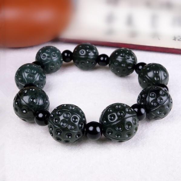 AO345 Gelang Manik-Manik Giok hetian qing walnut Bulat Kecil Gaya Kasu