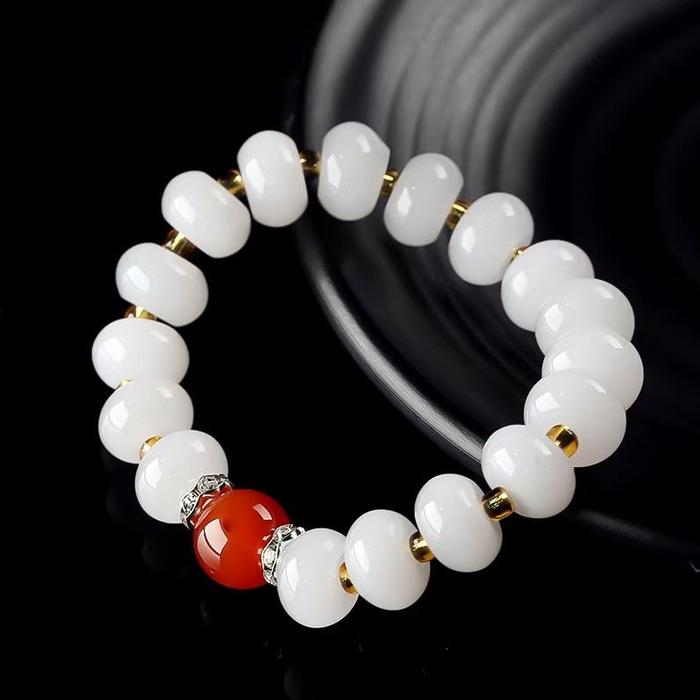 KB443 Gelang Tangan Manik-Manik Batu Akik Giok Alami Xinjiang Silk Put