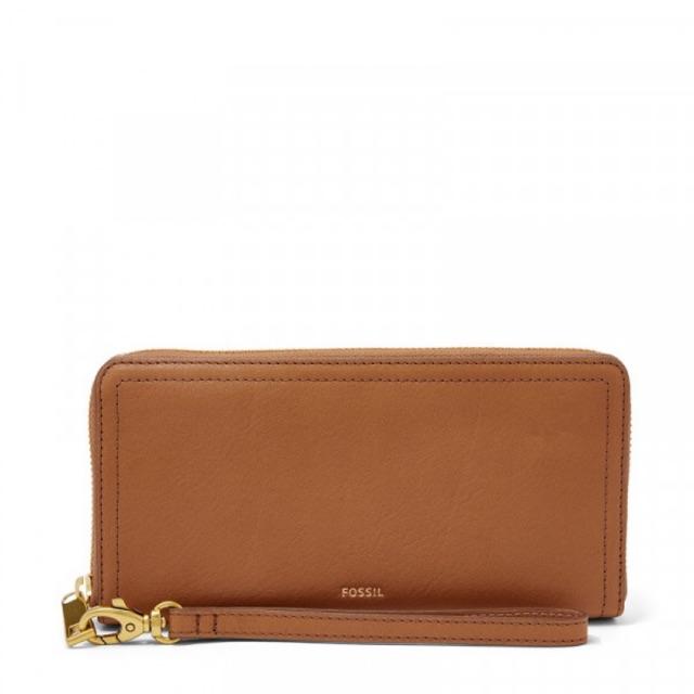 Populer- FOSSIL Logan RFID Zip Around Clutch Tan New Original