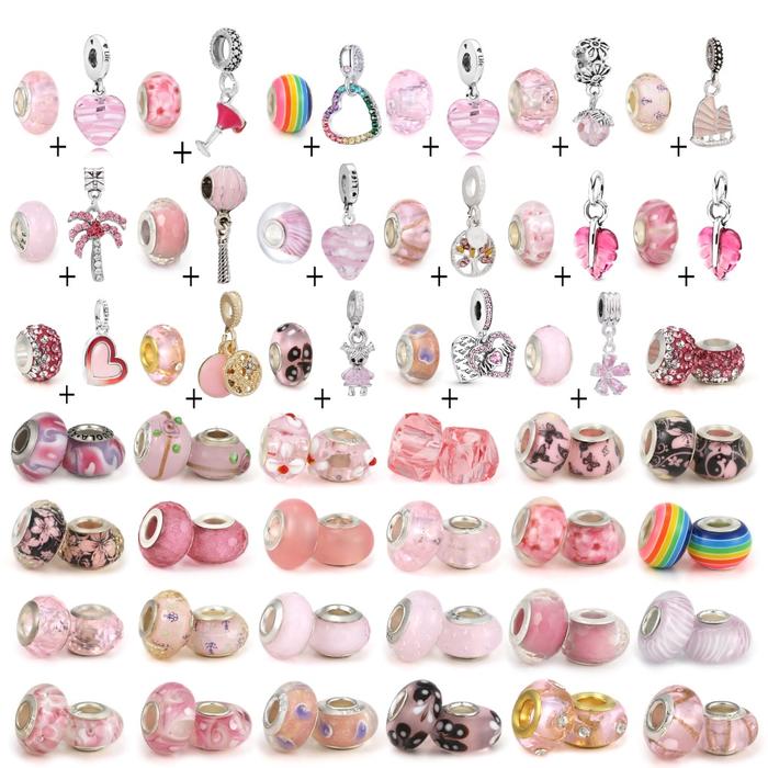 OI141 2 Pcs Manik-Manik Kaca Kristal Bentuk Hati War Pink Pelangi Untu