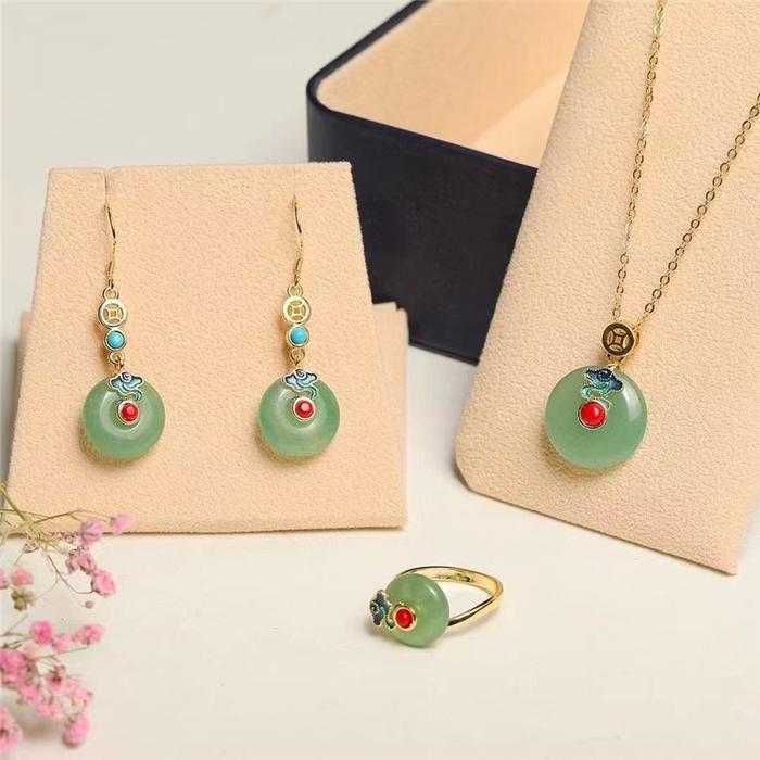 LD596 Set Perhiasan Kalung Giok Alami Untuk Wanita