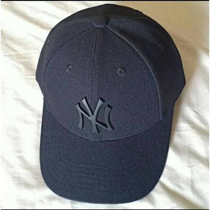 Populer Topi NY Baseball Cap Hitam Putih Plat Metal MLB Import Murah