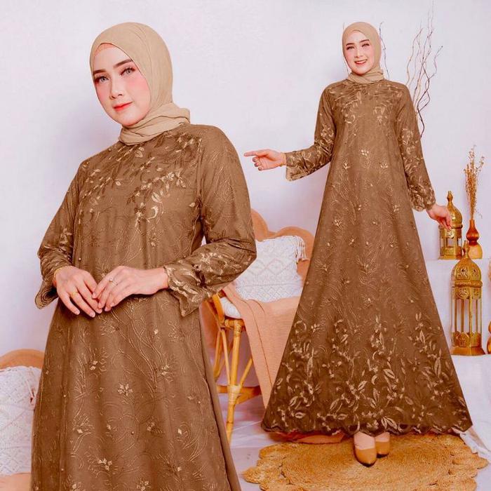 Zura Gamis Brukat Tile Lebaran Kondangan Pesta Fashion Muslim Wanita