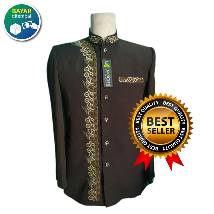 Jasko Jas Koko Pria Motif Bordir Baju Koko Premium Warna Coklat Tua