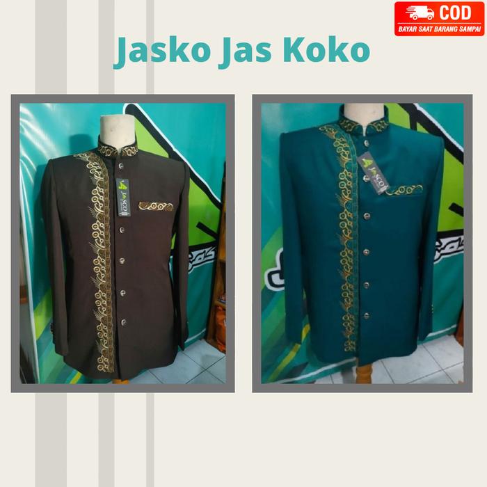 Jasko Jas Koko Pria Jasko Motif Bordir Warna Coklat Tua Dan Hijau Btol
