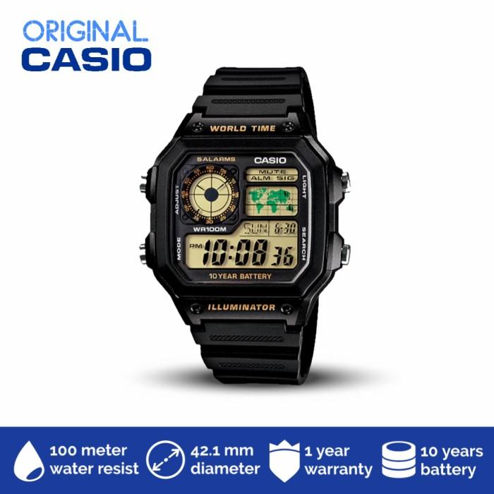 jam tangan pria anti air digital casio original kotak hitam ada peta