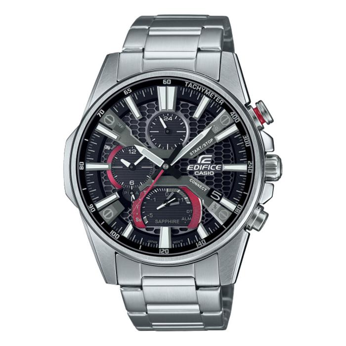 JAM TANGAN PRIA CASIO EDIFICE ORIGINAL SOLAR BLUETOOTH ANALOG SILVER STAINLESS EQB-1200D-1A EDIFICE 