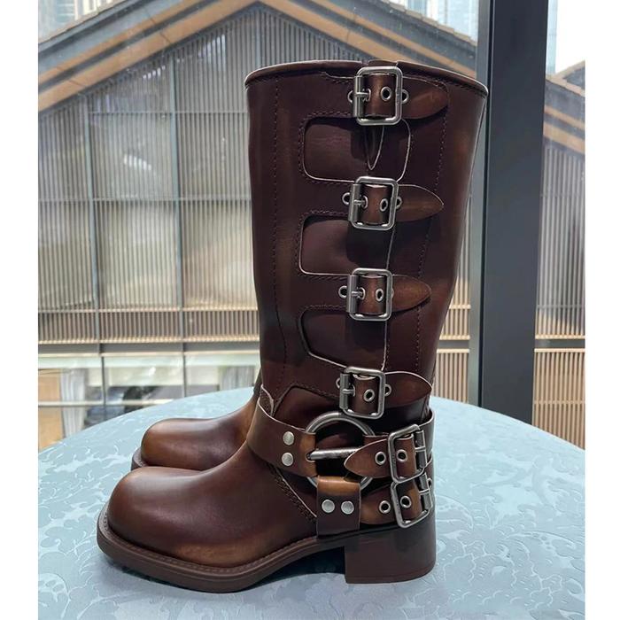 Sepatu Boots Import Vintage Punk Miu Lokomotif Knight Boots Logam R