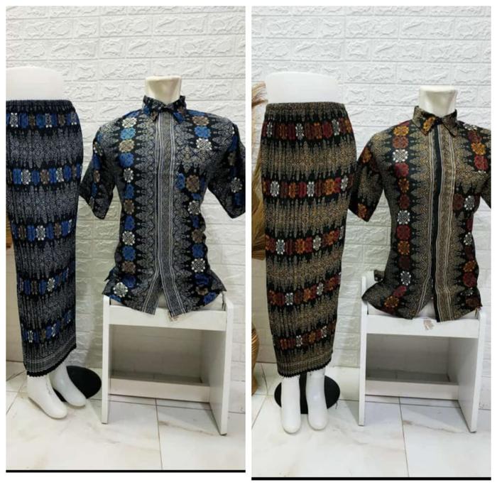 Batik Set Couple Plisket+Kemeja Motif Toraja Prada Foil Emas Tgn
