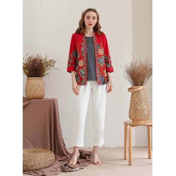 Aci Red 242 - Atasan Batik Wanita / Blouse Batik Modern Merah Red