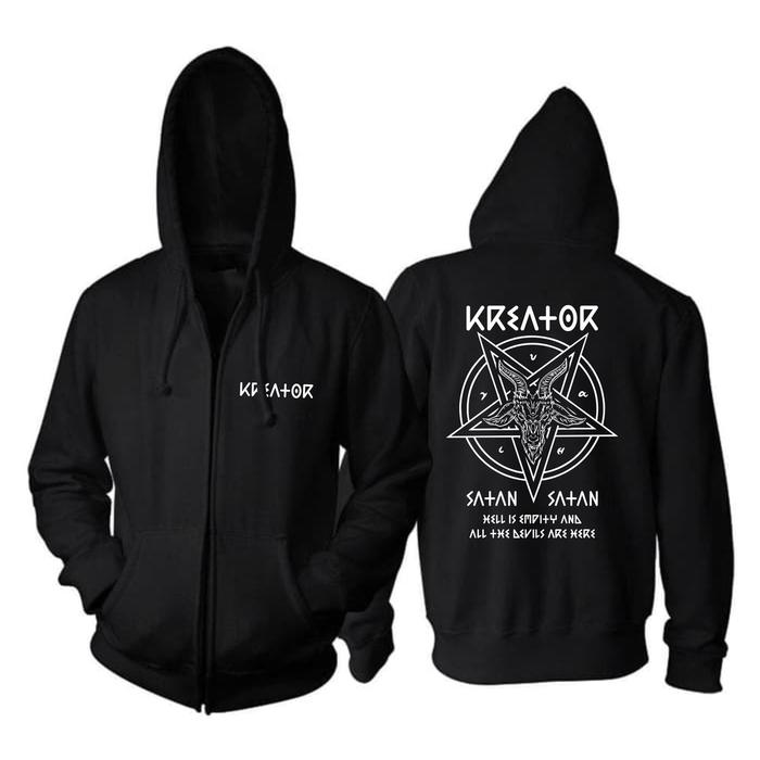 Crewneck Sweater Satanic Zipper Black Motif Simpel Pria Dan Wanita Pre