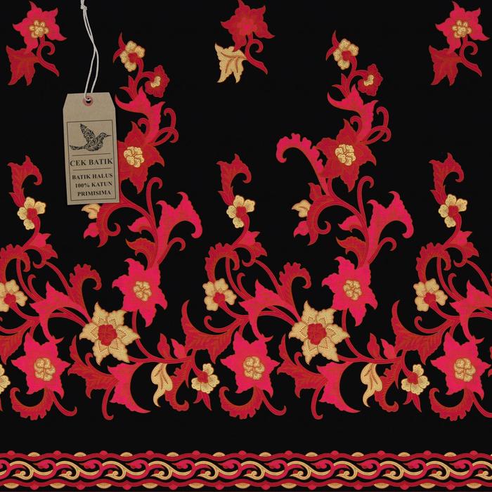 kain batik - Motif Batik Bunga Unik Warna Hitam Manis ( Pink )